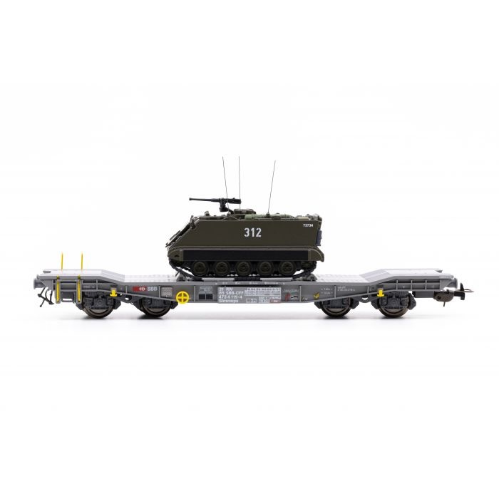 H0 SBB Panzertransportwagen Slmmps 001-5, mit M113, Ep. VI
