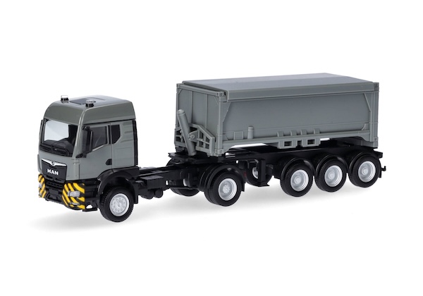 1/87 MAN TGS TM (Bau und Allrad) Abraumcontainer-Sattelzug, grau/gelb 