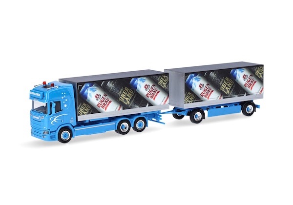 1/87 Scania CR 20 HD Pritscheplane-Hängerzug "Rubin &amp; Morger/Rugenbräu" (Schweiz) 