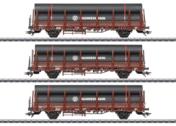 H0   Rungenwagen-Set 1 mit Stahlröhren-Beladung
