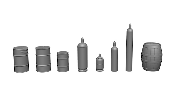  H0 3D Kit Ladegüter Set Fässer Gasflachen