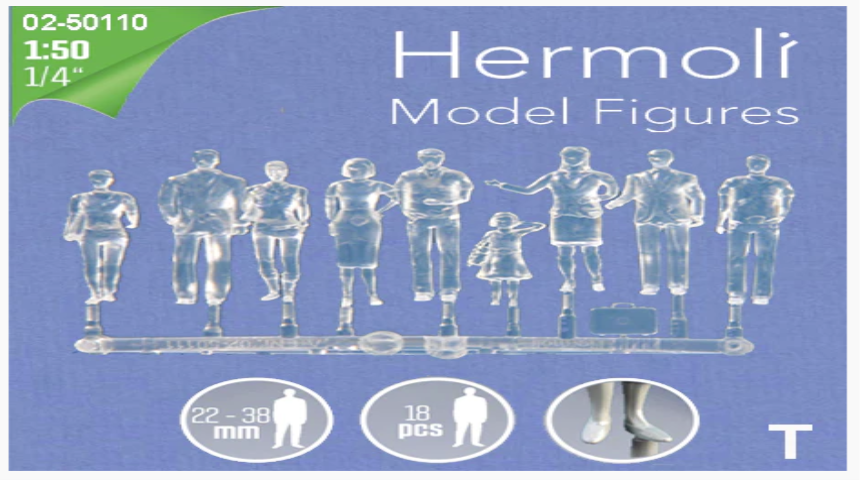1:50 Detailfiguren stehend transparent  2x9 (18 Stk)