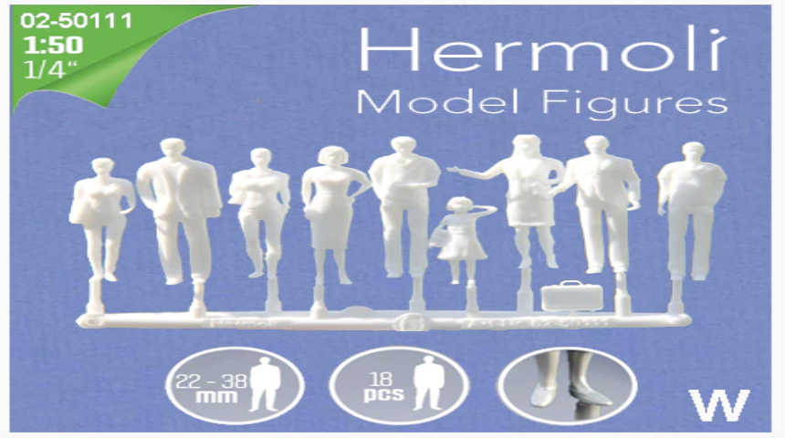 1:50 Detailfiguren gehend weiss  2x9 (18 Stk)