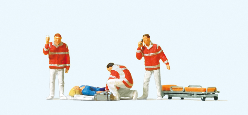 1:87  Sanitäter und Verletzte auf Decke