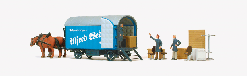 1:87  Möbelwagen Spedition, 2 stehende Pferde, Fig. und Zub.