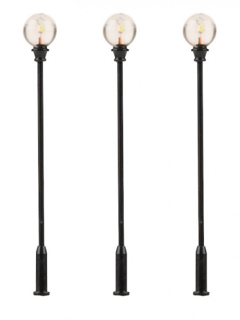 H0 LED-Parklaterne, Kugel-Aufsatzleuchte, warmweiß, 3 Stück 