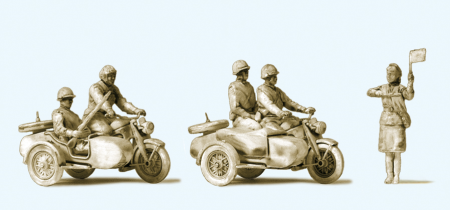 1:87  Kradfahrer, Motorrad, UdSSR, 5 Fig. u. 2 Motorräder