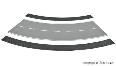 H0 Seitenstreifen Kopfsteinpflaster aus Steinkunst, 45°-Kurve, Radius 30 cm 