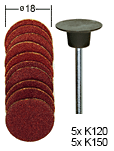Gummiteller, 18 mm, mit je 5 Schleifscheiben Korn 120 + 150