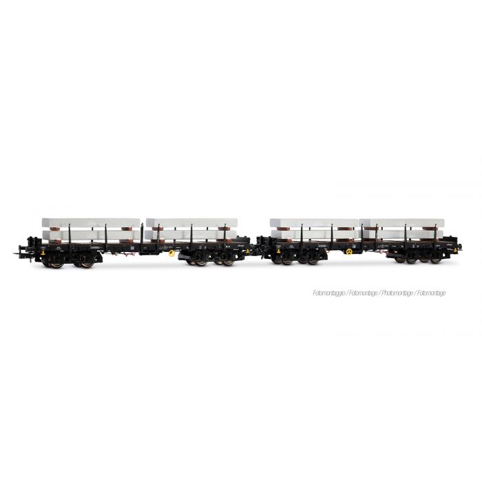 H0 B 2 Rungenwagen Rmms 4-achsig schwarz, beladen mit Aluminiumblöcken ALUSUISSE, Ep. IV