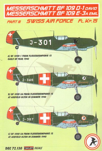 1/72 Messerschmitt Bf-109D-1 David Messerschmitt Bf-109E-3 Emil Part III (Swiss Air Force) 
