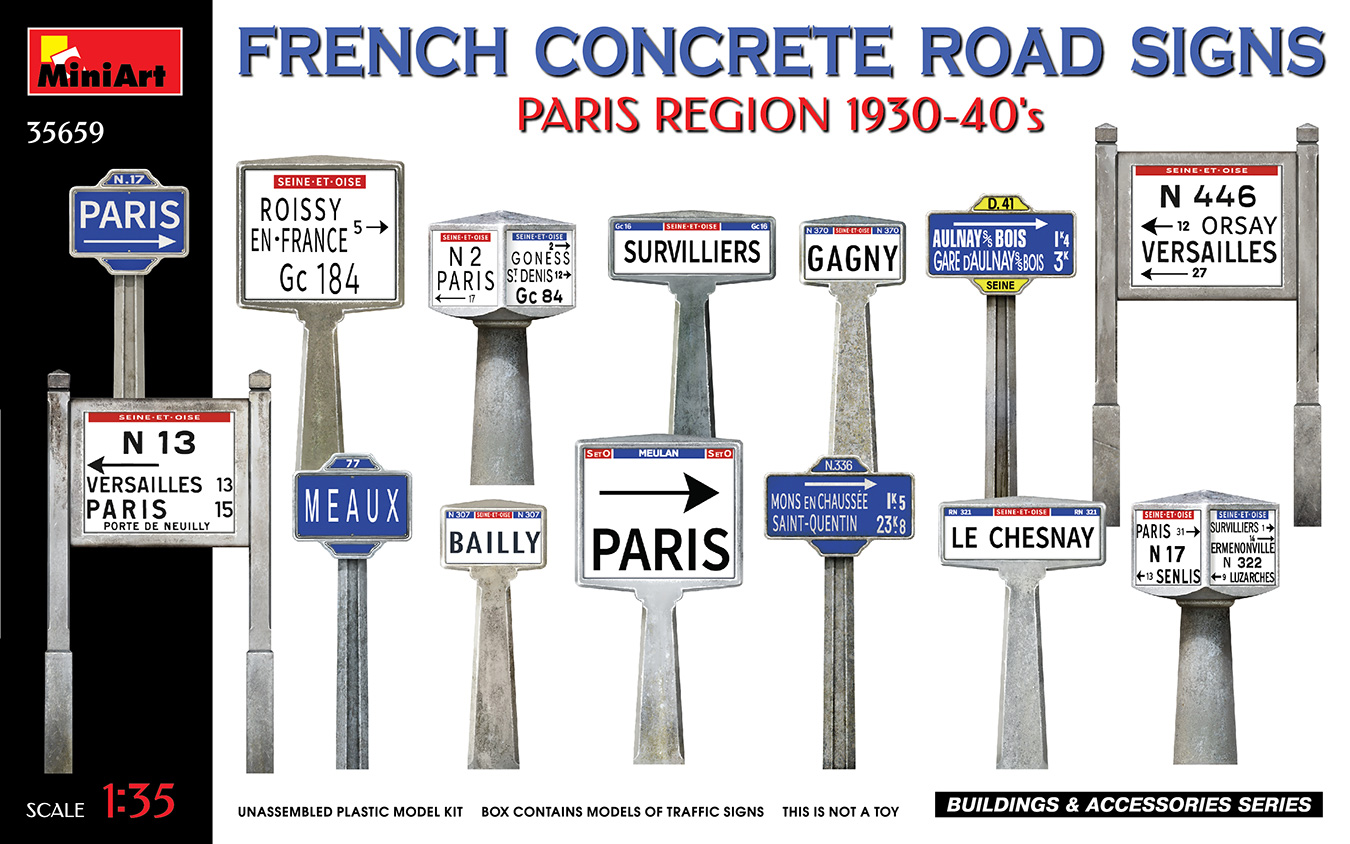 1/35 French Concrete Road Signs Paris region 1930- 40s