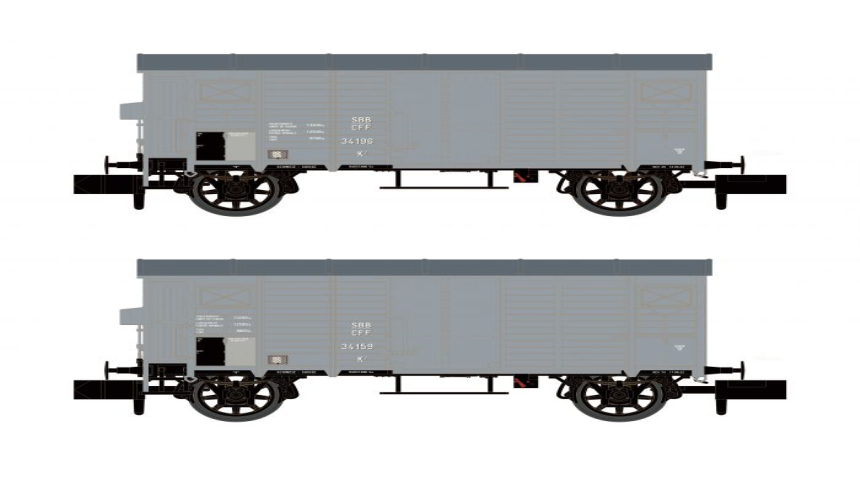 N SBB 2 gedeckte G&amp;#252;terwagen K2, grau, Ep. II