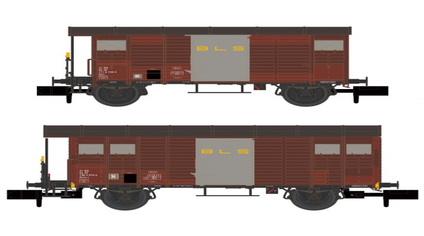 N BLS 2 gedeckte G&amp;#252;terwagen, 1x K2 und 1x K3, braun, Ep. IV