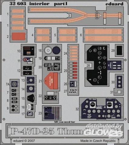 1/32P-47D-25 Thunderbolt interior self adhesive, f&#252;r Hasegawa Bausatz