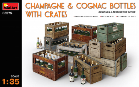 1/35 Champagne & Cognac Bottles w/Crates