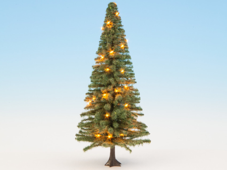 0,H0 Beleuchteter Weihnachtsbaum, gr&#252;n, mit 30 LEDs, 12 cm hoch