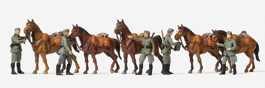 1:87  Kavalleristen stehend, Pferde,  DR 1939-45, unbem.