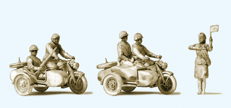 1:87  Kradfahrer, Motorrad, UdSSR, 5 Fig. u. 2 Motorräder