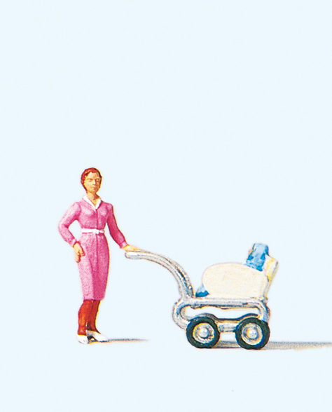 1:87  Frau mit Kinderwagen
