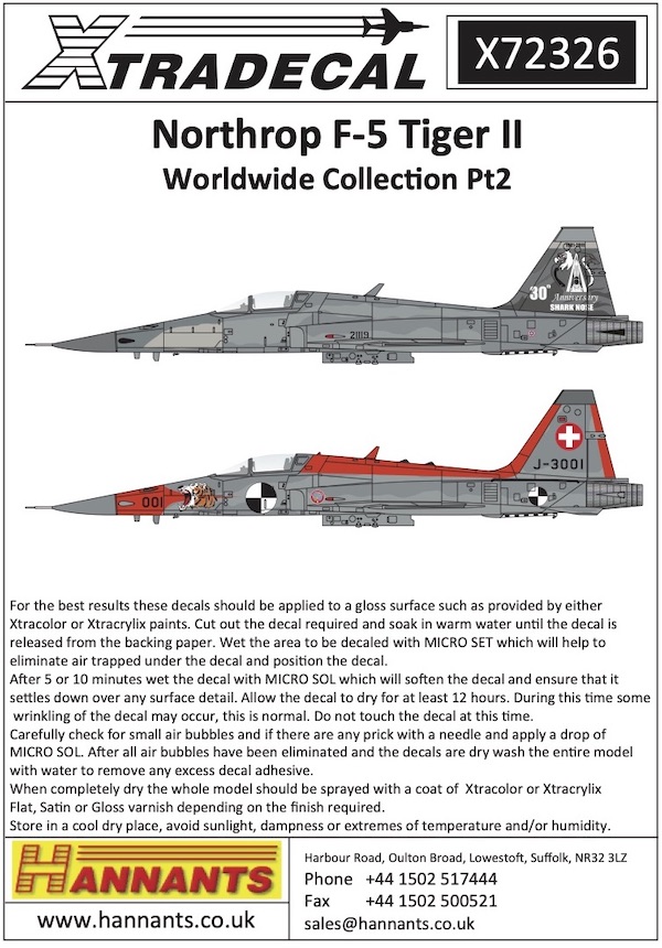 1/72 F-5 Tiger II Worldwide Decal