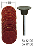 Gummiteller, 18 mm, mit je 5 Schleifscheiben Korn 120 + 150